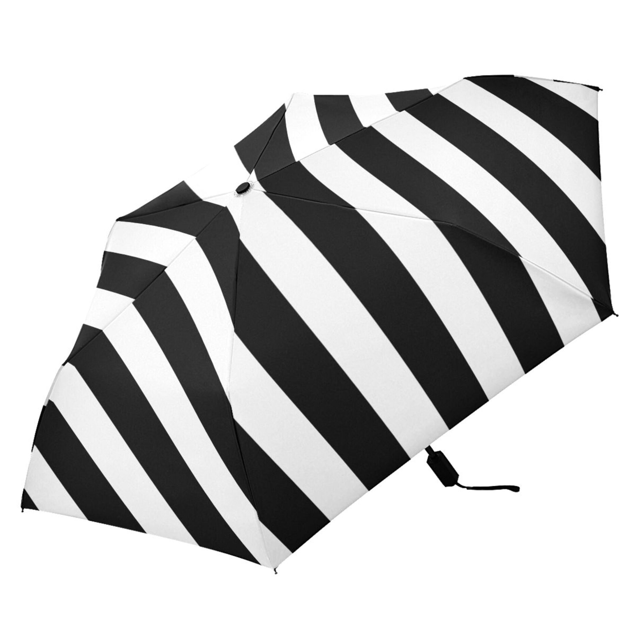 Compact Sun Umbrella Windproof Travel Umbrellas for Rain Strong Portable UV Protection Black and White Striped
