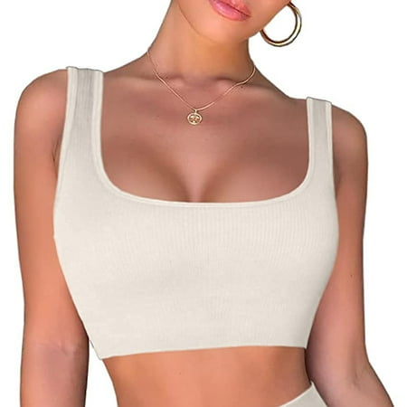 

Elbourn Workout Top for Women 1 Piece Ribbed Seamless Crop Tank High Waist Yoga Bra