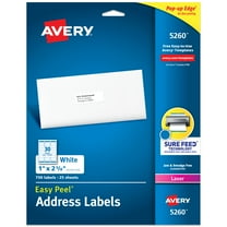 Avery Easy Peel  Address Labels, 1" x 2-5/8", White, 750 Labels (5260)