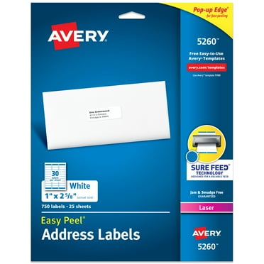 Avery Easy Peel  Address Labels, 1" x 2-5/8", White, 750 Labels (5260)