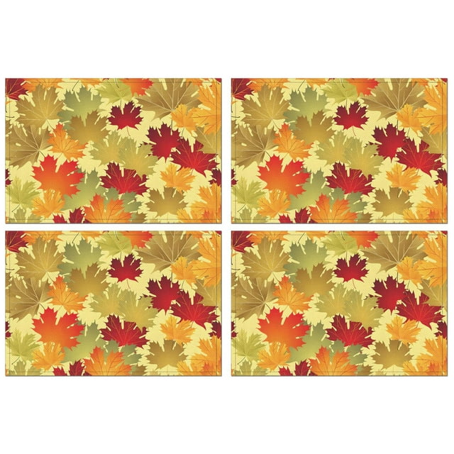 Ensemble de 4 Sets de Table Feuilles d'Érable d'Automne pour l'Action de Grâce Récolte Automne Antidérapants 12 X 18 Pouces Modes de Vacances Sets de Table pour Cuisine