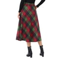 thumbnail image 3 of INSPIRE CHIC Women's Vintage Plaid High Waist A-Line Long Maxi Skirt with Pockets XS Red Green, 3 of 6
