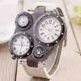 thumbnail image 1 of Trayknick Men Chic Dual Movement Quartz Waterproof Outdoor Thermometer Compass Wrist Watch Rose Gold + White, 1 of 13