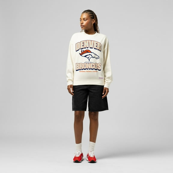 Women's  Mitchell & Ness  Cream Denver Broncos Tonal Arch Sweatshirt