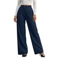 thumbnail image 5 of Straight Leg Corduroy Pants for Women, Relaxed Fit Pants with Elastic Waist and Side Pockets, Vacation Casual Outdoor Wear | VerBelle,Navy 2XL, 5 of 9