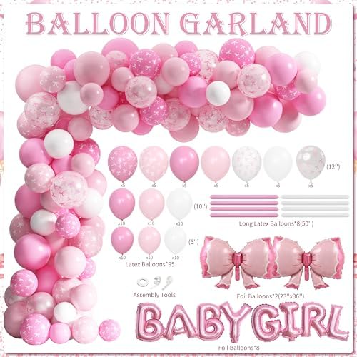 143PCS Pink Girl Baby Shower Decorations – Welcome Banner, Balloons, Coquette Bow Boxes, Cupcake Banner (For Girl Baby/Birthday Shower), 207 – Home Decor, Kitchen, & Other