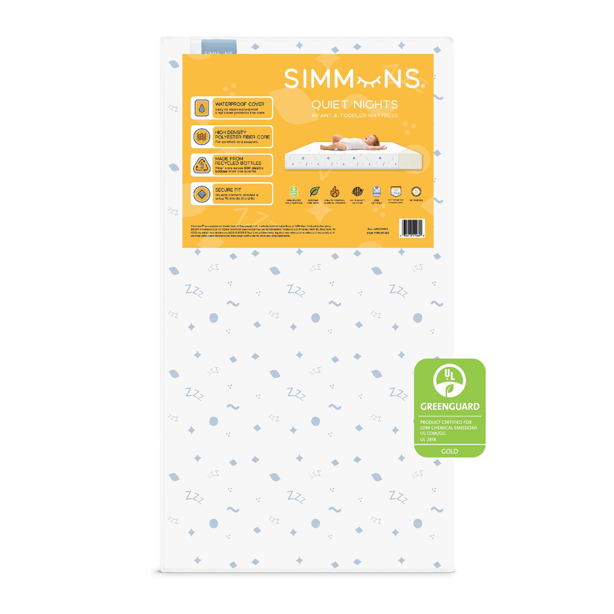 Simmons Kids Quiet Nights Dual Sided Baby Crib Mattress & Toddler Mattress - Sustainably Sourced Core - Waterproof - Hypoallergenic - GREENGUARD Gold Certified (Natural) - A