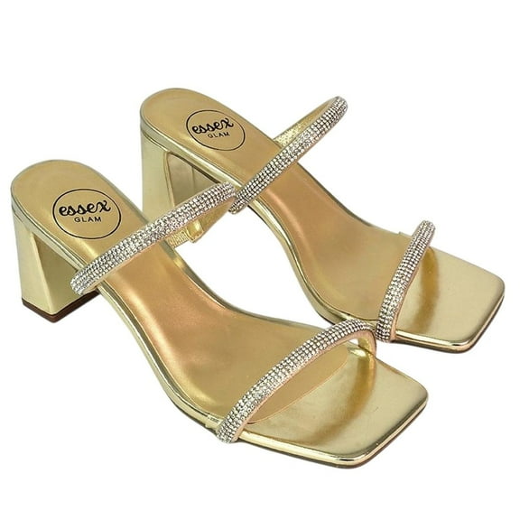 XY London Womens Holden Diamante Metallic Medium Block Heel Mule Sandals