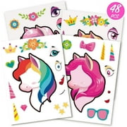 Mocoosy 48 PCS Make A Stickers for Kids - Party Favor Stickers, Make a face Sticker Sheets Party Craft Game Activities for Girls Boys Rainbow Birthday Party Supplies