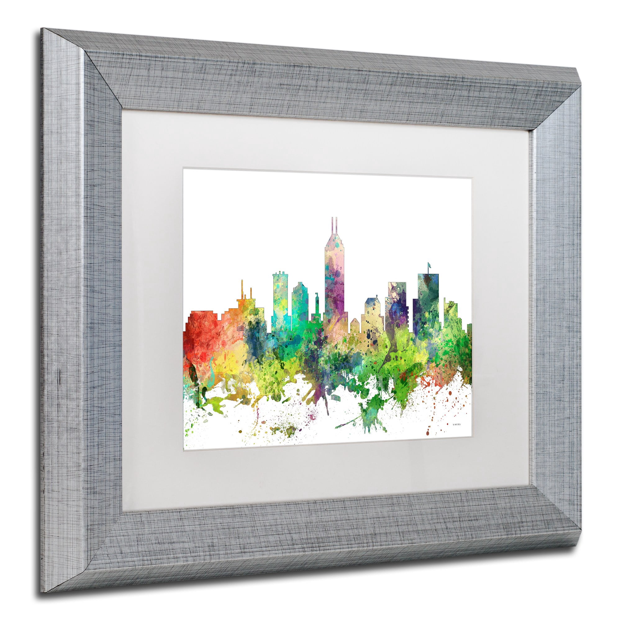 Trademark Fine Art "Indianapolis Indiana Skyline SP" Canvas Art by Marlene Watson, White Matte, Silver Frame