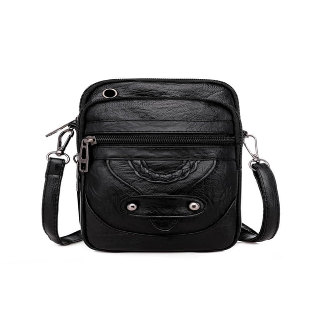 Women Solid Color Zipper Mini Handbag Purse Crossbody Bag Soft PU Shoulder Bag