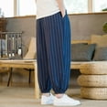 thumbnail image 7 of YLSDY Cropped Pants for Men Big & Tall Elastic Waist Drawstring Striped Harem Pant Yoga Beach Trousers Lightweight with Pocket Navy XL, 7 of 7