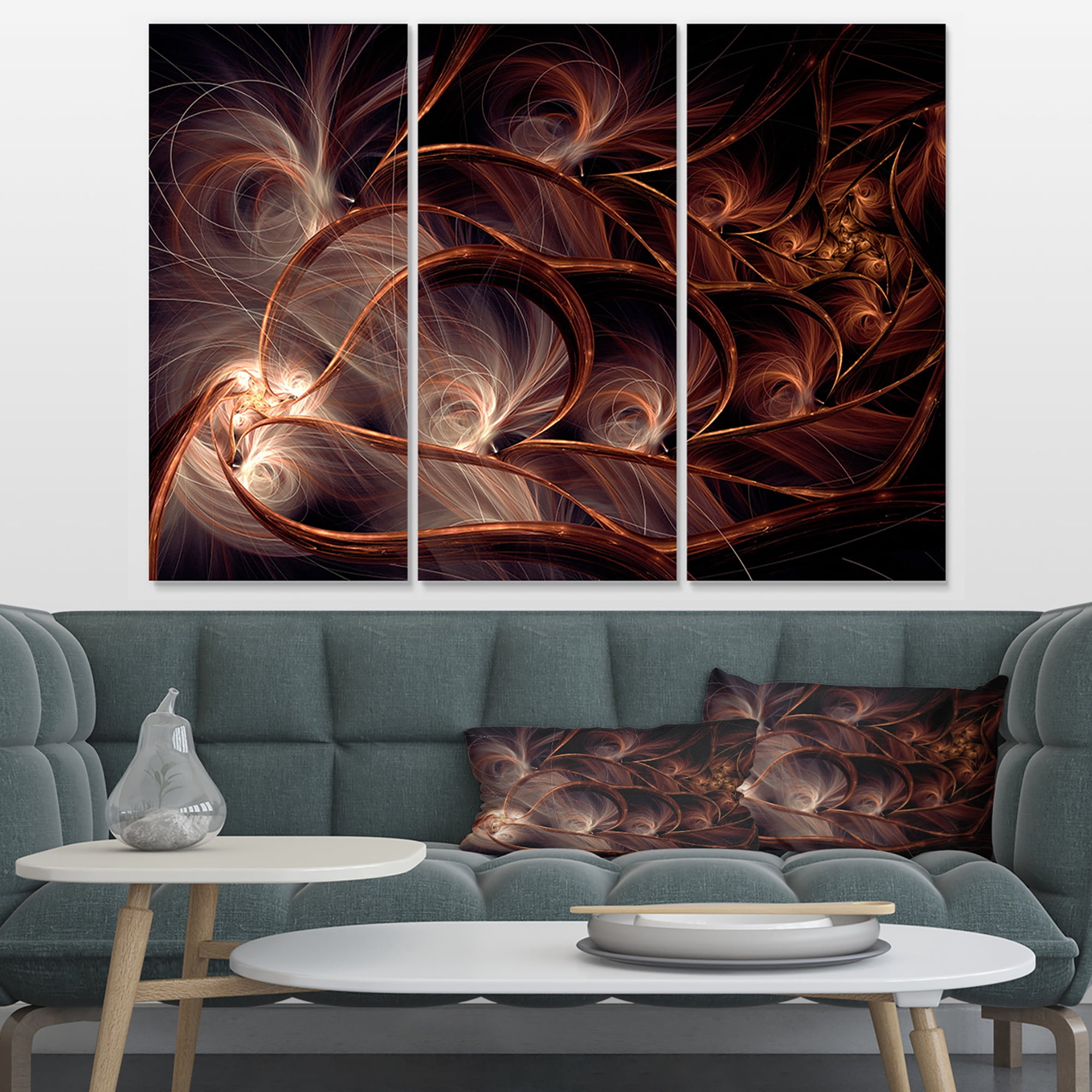 Designart 'Glittering Brown Fractal Flower on Black ' Floral Canvas Art Print