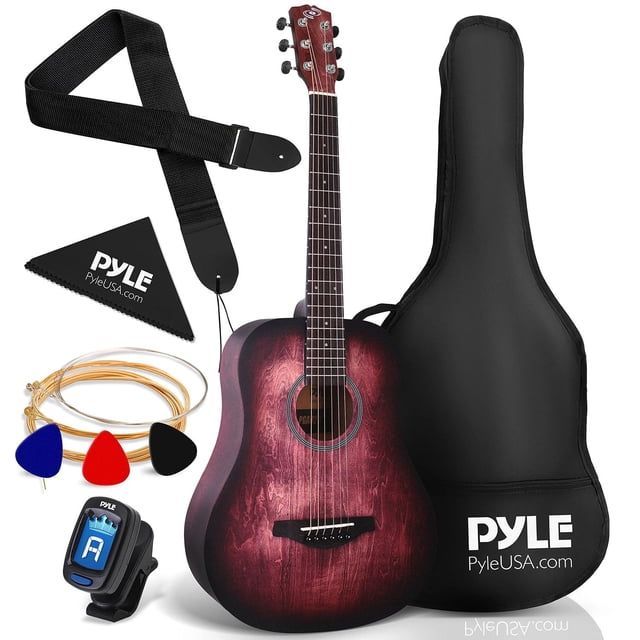 Pyle - Kit de guitarra acústica, 1/2 tamaño junior, instrumento de cuerda de acero de madera para ni