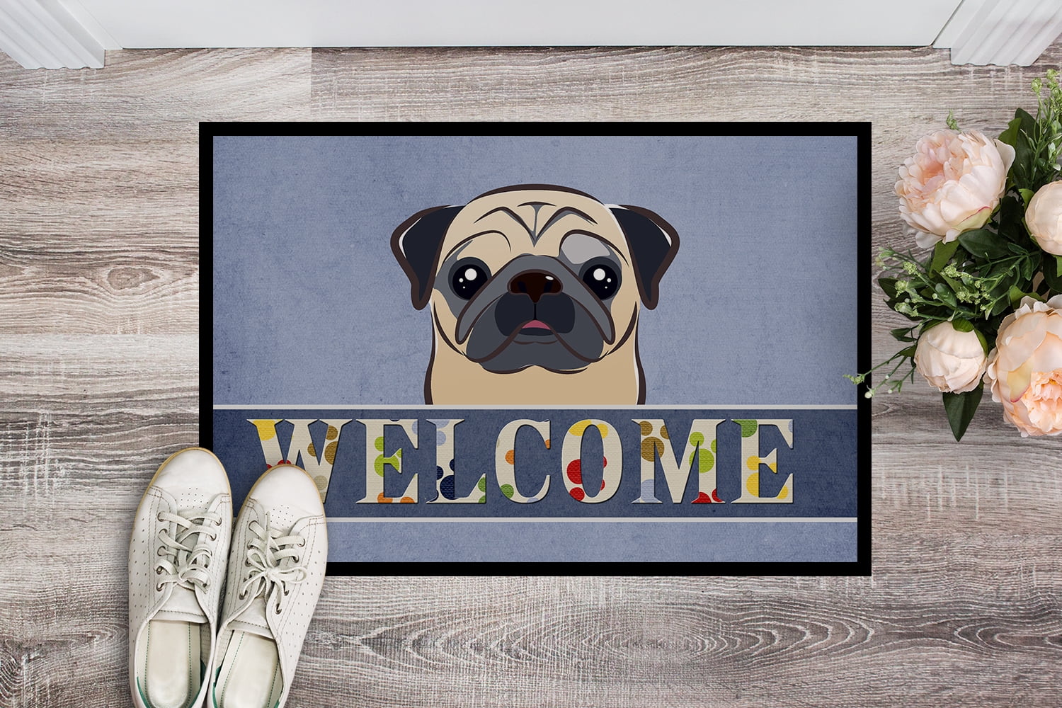 Caroline's Treasures BB1448JMAT Fawn Pug Welcome Door Mat, Indoor Rug or Outdoor Welcome Mat 24x36 Doormat , 36"L x