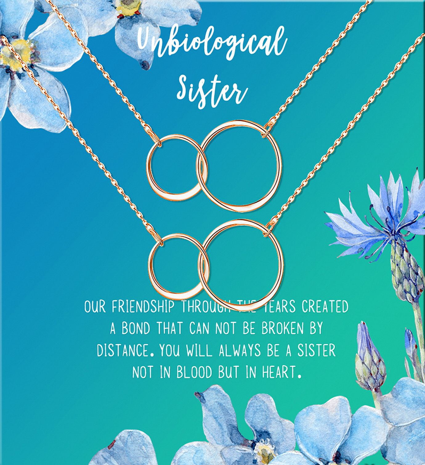 Anavia Unbiological Sister Gift Jewelry, Soul Sister Card Necklace, Sister Best Friend Gift, Big Little Sorority Card Gift-[Two Rose Gold Infinity Double Ring, Bright Blue Gift Card]