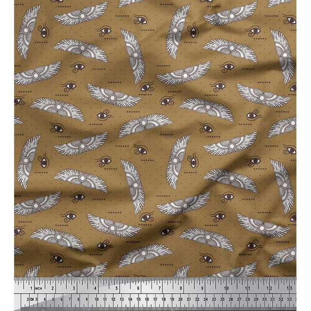 Soimoi polyester Crepe Fabric Dot,Wings & Eyes Fashion Print Sewing Fabric Yard 52 Inch Wide