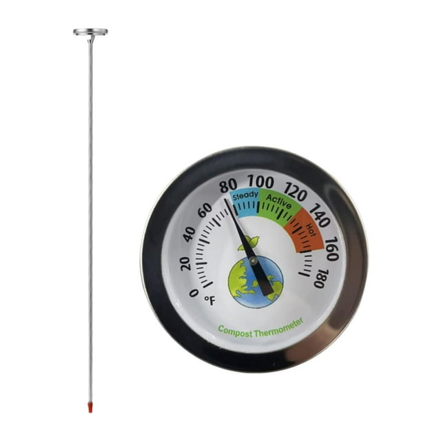 Termómetro de suelo para compost con sonda, medidor de temperatura en grados Fahrenheit de acero inoxidable para invernaderos, de césped y
