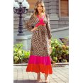 thumbnail image 1 of I AM A FASHION JUNKY Brown Leopard Color Block V Neck Loose Fit Maxi Dress (Brown, S, 100%Polyester), 1 of 8