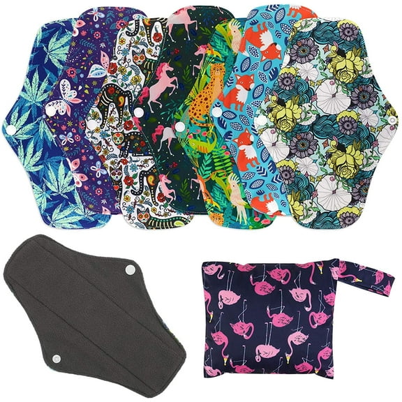 7 in 1 Reusable Menstrual Pads, Bamboo Cloth Pads for Heavy Flow with Wet Bag, Large Washable Overnight Soft Cloth Sanitary Pads Panty Liners Period Pads