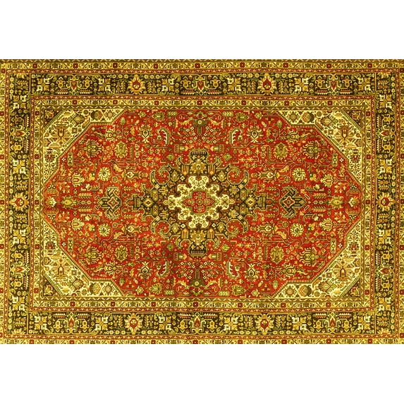 Ahgly Company Indoor Rectangle Medallion Yellow Traditional Area Rugs, 4' x 6'