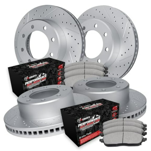 R1 Concepts Drilled and Slotted Carbon Coated Disc Brake Rotor Set with Off-Road/Tow Brake Pads WBVN2-54007
