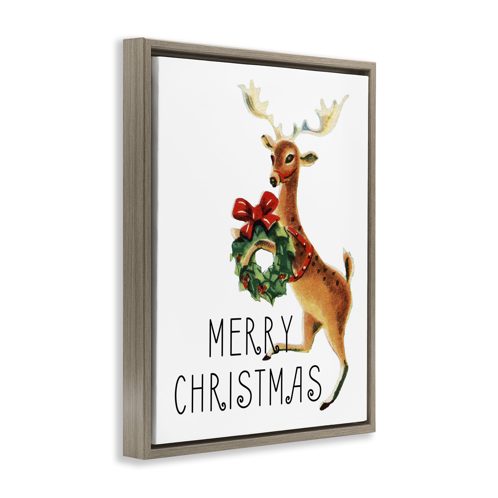 Stupell Industries Merry Christmas Reindeer Holiday Painting Brown Floater Framed Art Print Wall Art, 17 x 21