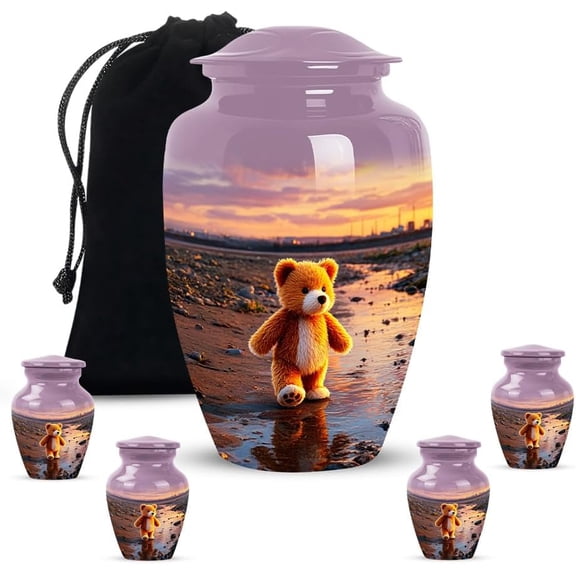 Teddy Bear Urn, Cremation Urns for Human Ashes Adult Male, Small Keepsake Urn for Ashes for Women, Teddy Bear Large & Small Human Ash Urns (Size 10 Inch 3 Inch, Set of 5)