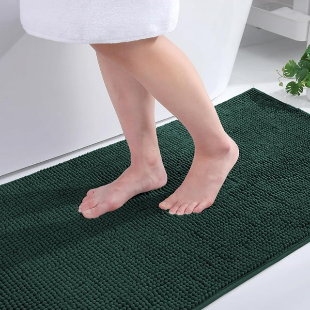 ABDFHE-Non Slip Chenille Bath Mat, Extra Soft Bathroom Mat, Super Absorbent Fluffy Bath Mats for Bathroom, Machine-Washable Quick Dry Bath Rug Foot Mat, 20"x32", Hunter Green