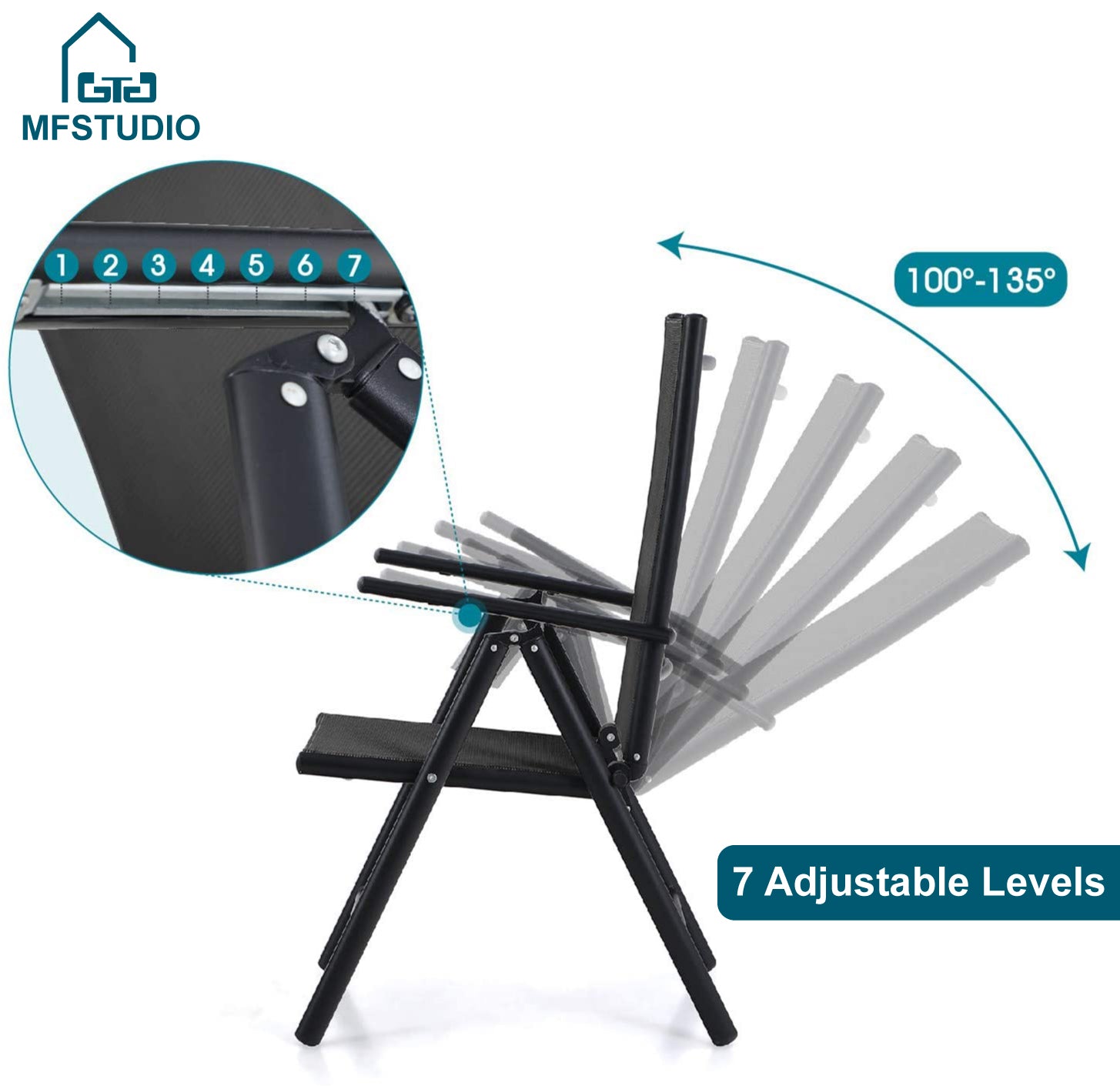 MF Studio 2-Piece Aluminum Outdoor Patio Folding Chairs with Textilene Seat, Black - image 5 of 10