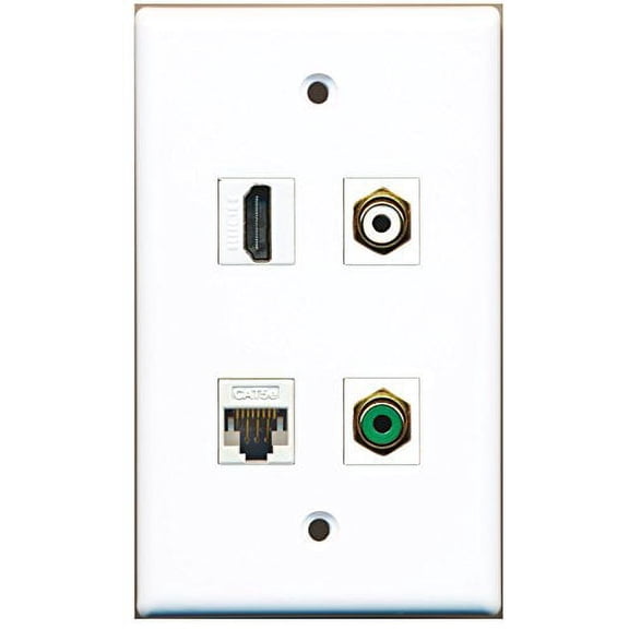 RiteAV - 1 Port HDMI 1 Port RCA White 1 Port RCA Green 1 Port Cat5e Ethernet White Wall Plate