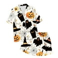 thumbnail image 6 of Ulitacool Pajamas For Womens Halloween Short Sleeve Pjs And Shorts Set Button Down Pumpkin Ghost Print Sleepwear Hallowmas Lightweight Jammies Nightwear Beige L, 6 of 6