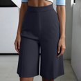 thumbnail image 2 of vigerkar High Waist Bermuda Shorts Women Knee Length Wide Leg Dressy Casual Summer Pleated Front Work Shorts with Pockets, Tailored Office & Beach Versatile (Navy, M), 2 of 7