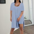 thumbnail image 2 of BLOCLOALO 2 Piece Lounge Set Short Sleeve Shirts Women's Casual Oversized Set with Square Collar Top Tight Shorts Set Blouse Tunic Tops Short Matching Sets Women Clothing Travel Outfits Light Blue M, 2 of 9
