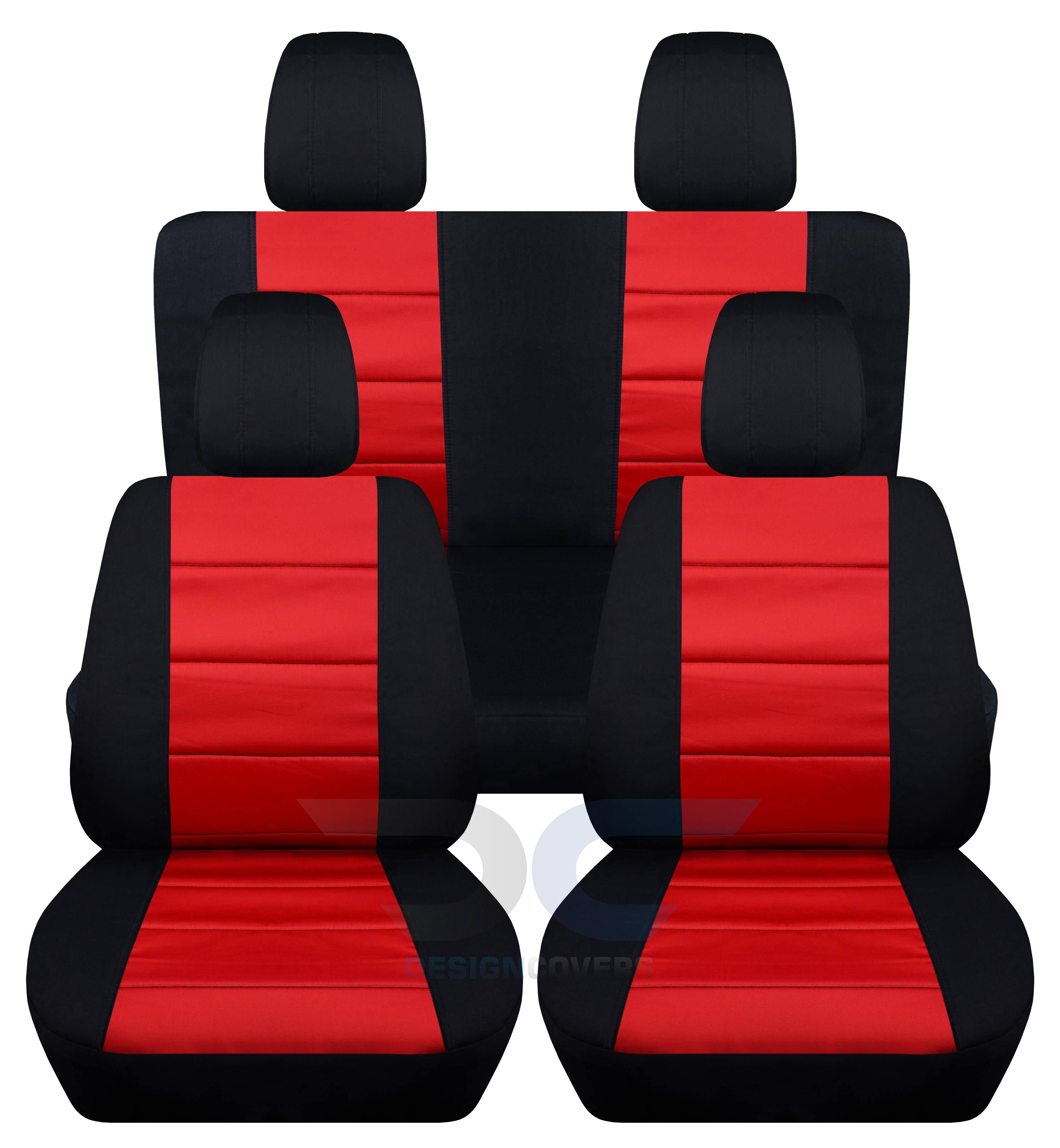 T264-Designcovers Compatible with 2011-2018 Jeep Wrangler JK 2-Door Seat  Covers: Black and Red - Full Set: Front & Rear Solid Bench 
