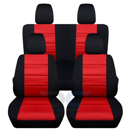 T298-Designcovers Fits 2018-2022 Jeep Wrangler JL 2-Door Cotton Seat Covers: Black and Red - Front & Rear Solid Bench