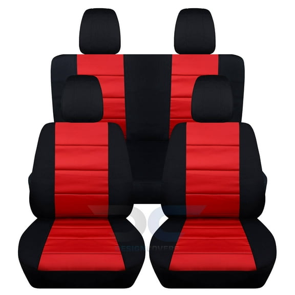 T264-Designcovers Fits 2011-2018 Jeep Wrangler JK 2-Door Cotton Seat Covers:Black and Red - Front & Rear Solid Bench
