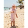thumbnail image 5 of BemeyourBBs Toddler Baby Girl Boy Striped Swimsuit with Hat Set 2 Pcs Infant Bathing Suit Zip Up Ruffled Trim Short Sleeve One Piece Swimwear Summer Beachwear UPF 50+ Rash Guard, 5 of 9
