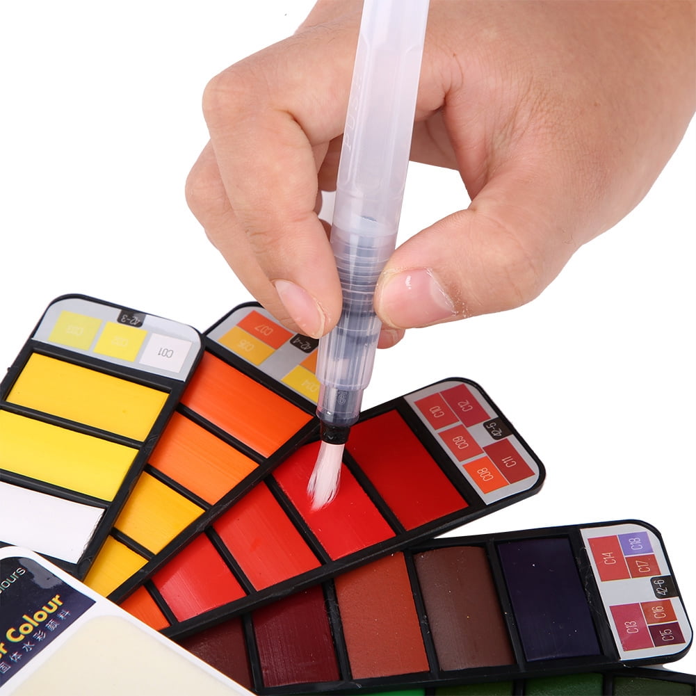 Watercolor Paint Set, Fan Shaped Pigment Painting Set Solid Watercolor with Drawing Dip Pen, Foldable Pigments with Water Brush for Artists Students Kids Beginners