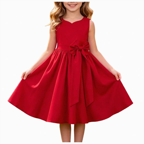 Splozh Baby Girl Dress Princess Dress Girls Sleeveless Dress Dance Party Princess Dresses Clothes Flower Girl Dress,Red,7-8 Years