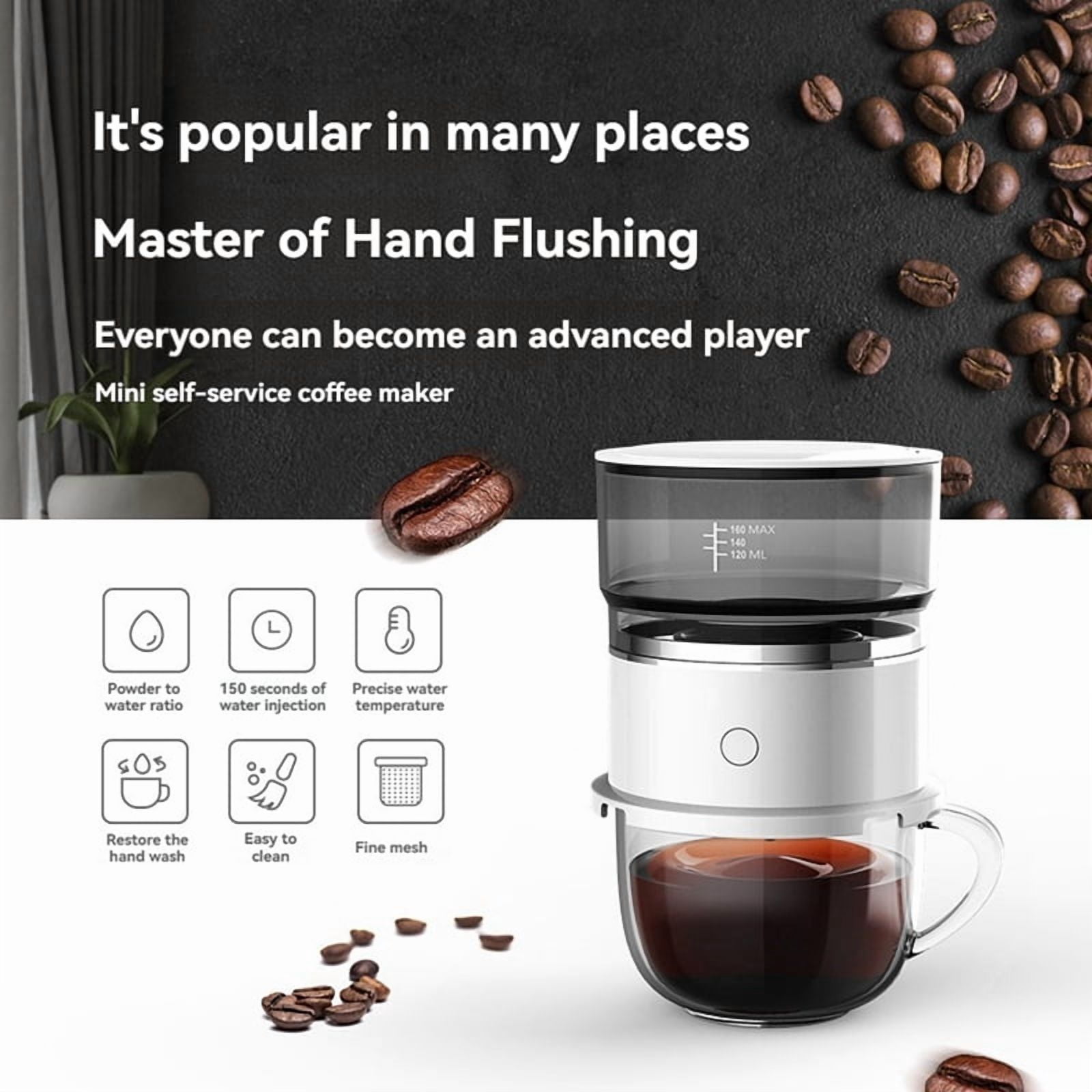 Portable Hand-Pressed Coffee Maker with Stainless Steel Filter Automatic Drip for Travel, Camping,