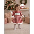 thumbnail image 6 of Miaouyo Toddler Baby Girl Christmas Velvet Dress 6 12 18 24 Months 2T 3T 4T Santa Claus Embroidery Round Neck Long Sleeves A Line Dress Bow Headband, 6 of 9