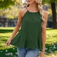 thumbnail image 3 of Otntypg Halter Tank Tops for Women Cute Summer Sleeveless Ruffled Blouses Loose Fit Casual Dressy Camisole Beach Vacation Outfit Clothes Army Green XXL, 3 of 9