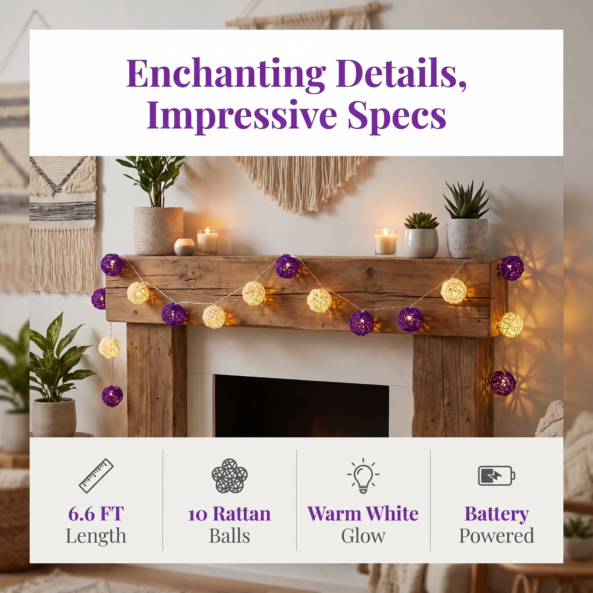 Unique Bargains Lights for Home Use with Flexible Design 6.6 ft Purple Battery Operated