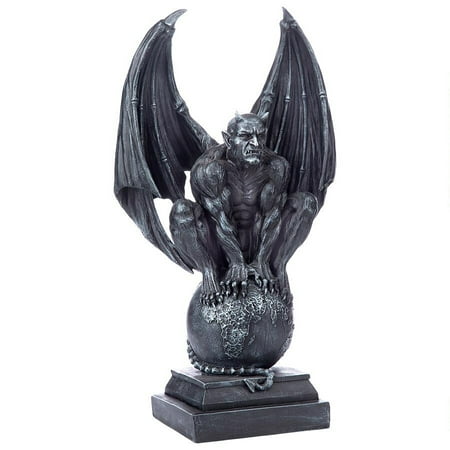 Design Toscano Hellion the Devil Gargoyle Statue So realistically sculpted that you ll swear you see him breathe  this hellion sculpture is ready to strike if you so much as flinch! Our muscular Design Toscano devil gargoyle statue is truly ripped. From his devilish perch at the top of the world  this spiny winged gargoyle was sculpted with characteristic horns  pointed ears  claw hands and a spiked tail before being cast in quality designer resin and hand-painted in antique grey stone to highlight each detail. Our wild nightmare of muscle and menace found only at Design Toscano  will glare from desktop  bookshelf or wherever you need a Gothic guardian! 7in Wx4in Dx12½in H. 1 lb.