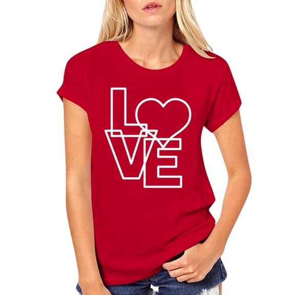 Adeawade Valentine'S Day Womens Tshirts Short Sleeve T Shirt Crewneck Tee Lovers O Neck Heart Prints Tops Versatile Clothing M Red