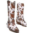 thumbnail image 2 of Botas vaqueras con estampado de vaca, tacón grueso en bloque, media pantorrilla, 2 of 4