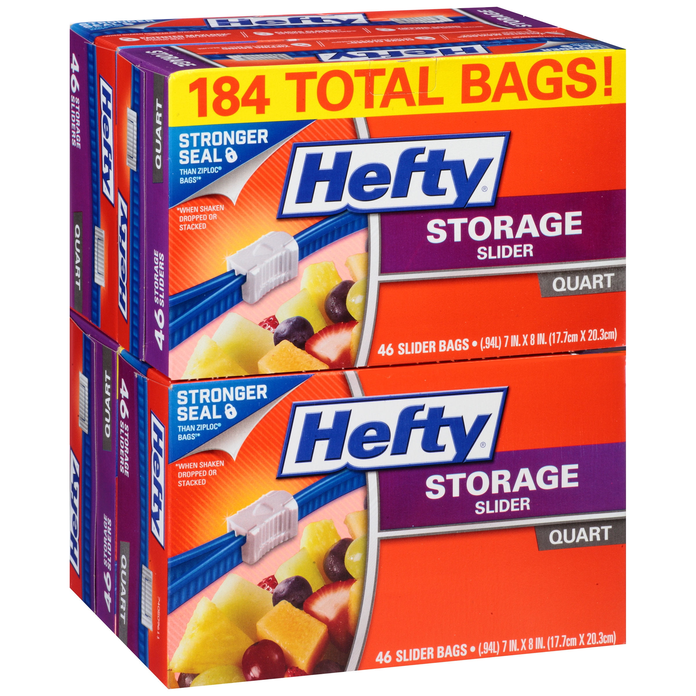 Hefty® Slider Storage Bags, 1 Qt, Clear, Box Of 40