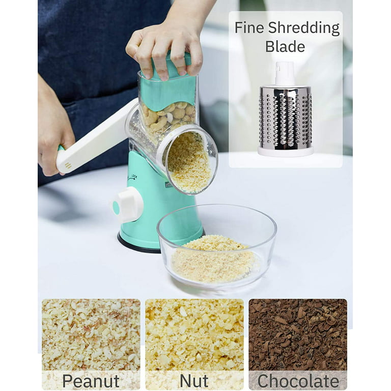 VEVOR Rotary Cheese Grater with 5-Cutting Cones Manual Cheese Mandoline Rotary Shredder with Suction Base and 2.5L Bowl
