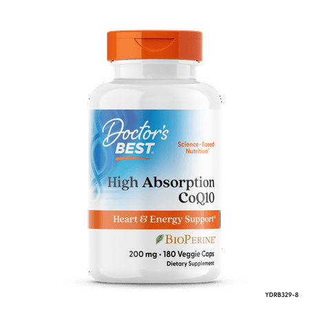Doctor's Best High Absorption CoQ10 with BioPerine, Non-GMO, Gluten Free, Naturally Fermented, Vegan, Soy Free, Heart Health and Energy Production, 200 mg, 180 Veggie Caps